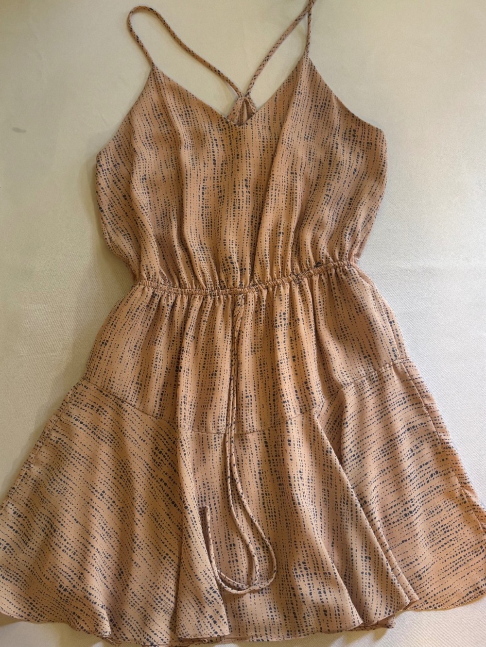 Aqua Blush Pink Printed Fit & Flare Mini Dress Cross Back Size M